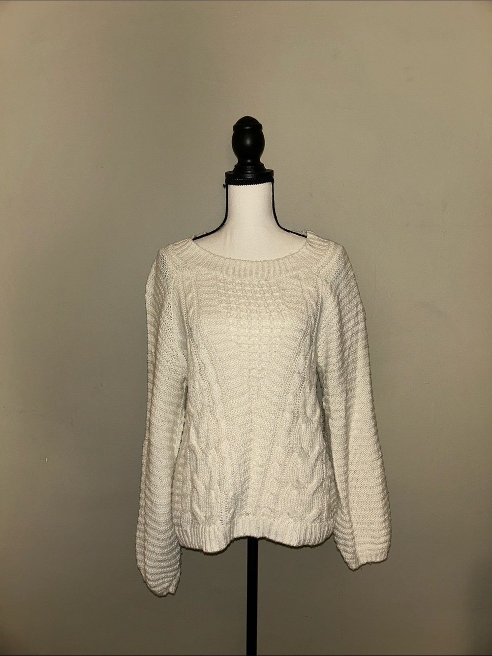 a.n.a Cream Cable-Knit Crewneck Sweater